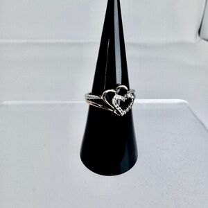 Twin Hearts 10K Gold & Sterling Silver Ring with Diamond Accents